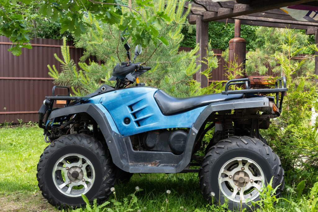 ATV Quad Bike Of blue color prepared for the trip.